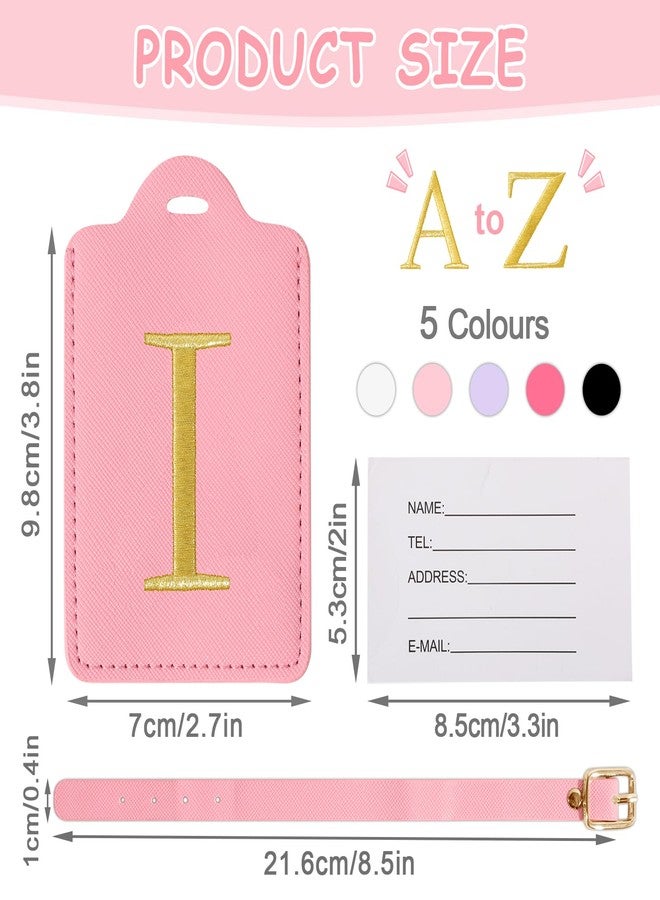 Iqimott Initial Letter Luggage Tags for Suitcases, Embroidered Monogrammed Suitcase Luggage Identifier Name Tag, PU Leather TSA Approved Luggage Tags, Bag Tags for Men Women Kids Luggage Handbags(Pink I) - Image 2